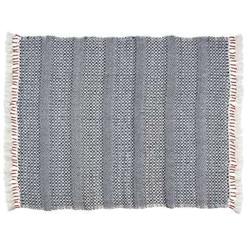 Amazon Brand – Rivet Modern Hand-Woven Stripe Fringe Throw Blanket, 50" x 60", Navy/White With Sienna