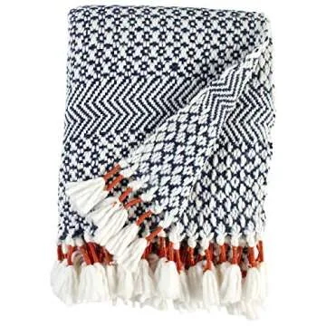 Rivet Hand-Woven Stripe Throw Blanket - Navy/White