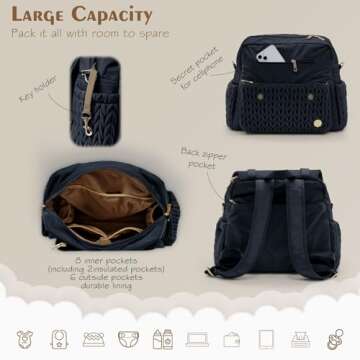 SEWBOO Diaper Bag BackPack Large Capacity Travel Mommy Bag Waterproof and Stylish with Changing Pad ...