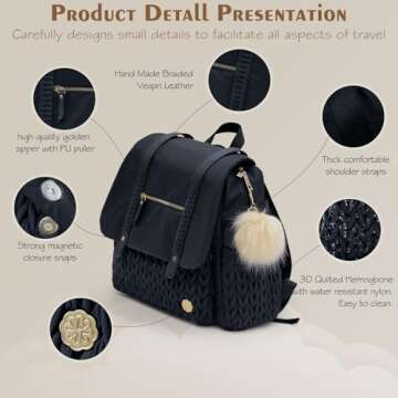 SEWBOO Diaper Bag BackPack Large Capacity Travel Mommy Bag Waterproof and Stylish with Changing Pad Baby Bag for Women and Girls