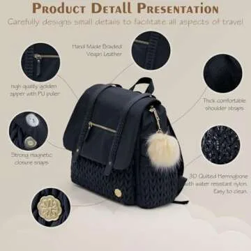 SEWBOO Diaper Bag BackPack Large Capacity Travel Mommy Bag Waterproof and Stylish with Changing Pad Baby Bag for Women and Girls