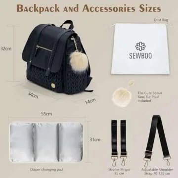 SEWBOO Diaper Bag BackPack Large Capacity Travel Mommy Bag Waterproof and Stylish with Changing Pad Baby Bag for Women and Girls
