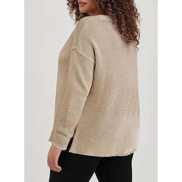Eytino Womens Plus Size Waffle Knit V Neck Sweater Casual Button Down Henley Shirts Side Split Pullo...