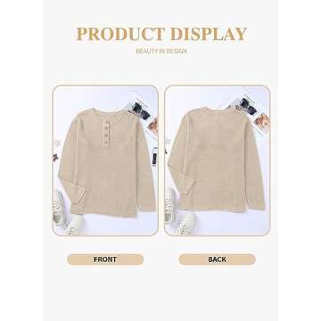 Eytino Womens Plus Size Waffle Knit V Neck Sweater Casual Button Down Henley Shirts Side Split Pullover Sweaters,1X Khaki