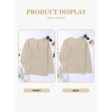 Eytino Womens Plus Size Waffle Knit V Neck Sweater Casual Button Down Henley Shirts Side Split Pullover Sweaters,1X Khaki