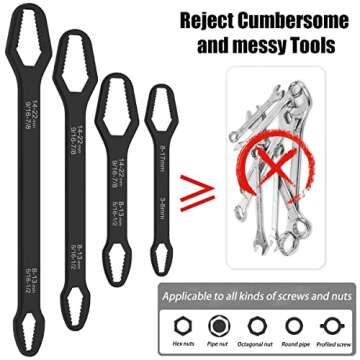 4 PCS Universal Torx Wrench Double-Head Self-Tightening Wrench, 3mm-22mm Adjustable Glasses Wrench, Multi-purpose Multi-function Wrench for Outdoor Riding Home Car Repair Tools