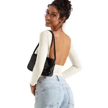 SUUKSESS Women Backless Going Out Tops Double Lined Open Back Basic Long Sleeve T Shirts (Off White, S)