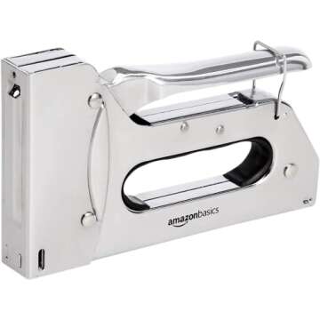 Amazon Basics Manual Staple Gun with 1000 Staples, for Upholstery and Carpentry, silver