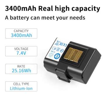 CBQ 3400mAh Replacement Battery for Zebra Printer for Zebra ZR638 QLN320 QLN220 ZQ520 ZQ521 ZQ500 ZQ510 ZR628 ZQ610 ZQ620 ZQ658 ZQ668 Mobile Printers Device Battery.