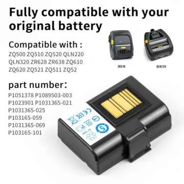 CBQ 3400mAh Replacement Battery for Zebra Printer for Zebra ZR638 QLN320 QLN220 ZQ520 ZQ521 ZQ500 ZQ510 ZR628 ZQ610 ZQ620 ZQ658 ZQ668 Mobile Printers Device Battery.