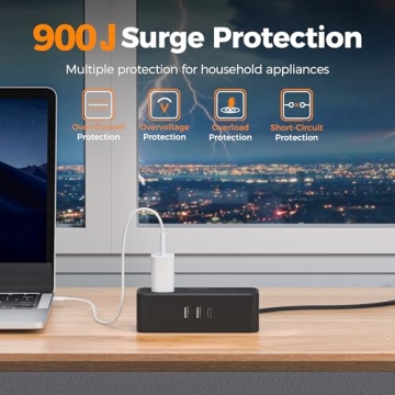 Flat Surge Protector Power Strip with USB Ports for All