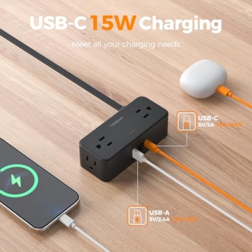 Flat Surge Protector Power Strip with USB Ports for All