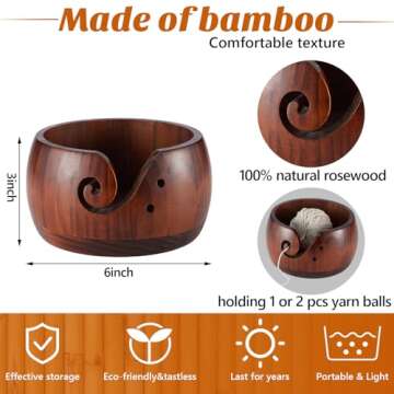 Wooden Yarn Bowl Crocheting Round Knitting Wool Storage Yarn Bowl Handmade with Holes 12 Pieces Croc...