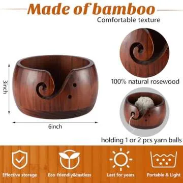 Wooden Yarn Bowl Crocheting Round Knitting Wool Storage Yarn Bowl Handmade with Holes 12 Pieces Croc...