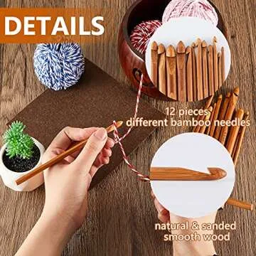 Wooden Yarn Bowl Crocheting Round Knitting Wool Storage Yarn Bowl Handmade with Holes 12 Pieces Crochet Hooks for Knitting DIY Crafts Tools(6 x 6 x 3 Inch,Dark Brown)
