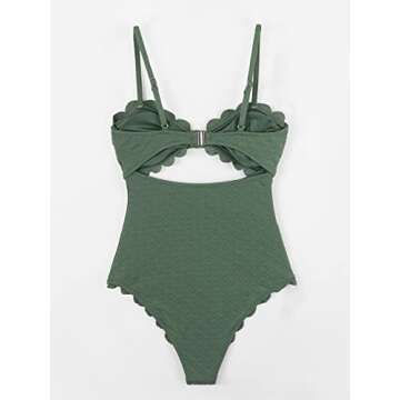 CUPSHE Women's One Piece Swimsuit Sexy Black Cutout Scallop Trim Bathing Suit, XS