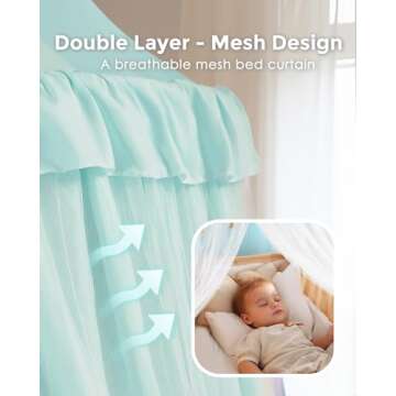 Bed Canopy with Star Lights, Double Layer Canopy for Bed, Princess Play Tent for Girls Room, Breathable Canopy Bed Curtain for Children Reading Nook, Machine Washable Canopy, 25.6''x106'', Light Blue