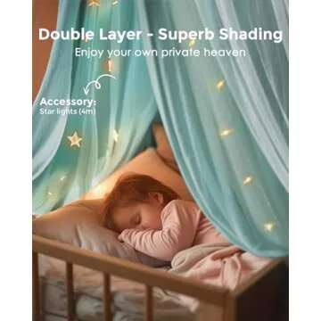 Bed Canopy with Star Lights, Double Layer Canopy for Bed, Princess Play Tent for Girls Room, Breathable Canopy Bed Curtain for Children Reading Nook, Machine Washable Canopy, 25.6''x106'', Light Blue