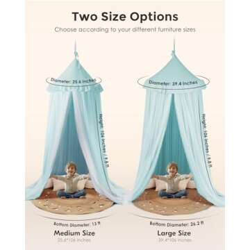 Bed Canopy with Star Lights, Double Layer Canopy for Bed, Princess Play Tent for Girls Room, Breathable Canopy Bed Curtain for Children Reading Nook, Machine Washable Canopy, 25.6''x106'', Light Blue