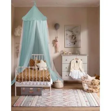 Bed Canopy with Star Lights, Double Layer Canopy for Bed, Princess Play Tent for Girls Room, Breathable Canopy Bed Curtain for Children Reading Nook, Machine Washable Canopy, 25.6''x106'', Light Blue