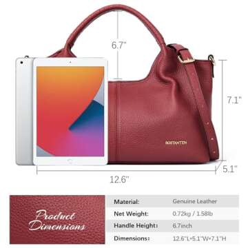 BOSTANTEN Genuine Leather Purses for Women Designer Handbags Crossbody Shoulder Bags Top Handle Satchel with Adjustable Strap (Red)
