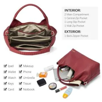 BOSTANTEN Genuine Leather Purses for Women Designer Handbags Crossbody Shoulder Bags Top Handle Satchel with Adjustable Strap (Red)