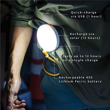 MPOWERD Luci Core: Solar Utility Task Light | Adjustable Silicon Arm, 40 Lumens, Lasts 12 Hours, Work, Emergency, Outdoor Light, No Batteries Needed, USB for Quick-Charging, Waterproof, White, yellow