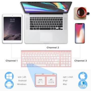 iClever BK10 Bluetooth Keyboard, Multi Device Keyboard Rechargeable Bluetooth 5.1 with Number Pad Ergonomic Design Compact Size Stable Connection Keyboard for iPad, iPhone, Mac, iOS, Android, Windows