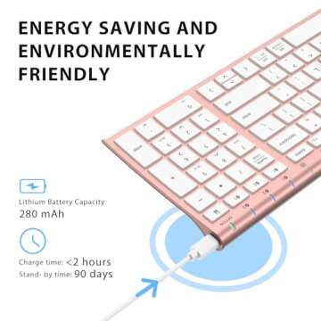 iClever BK10 Bluetooth Keyboard, Multi Device Keyboard Rechargeable Bluetooth 5.1 with Number Pad Ergonomic Design Compact Size Stable Connection Keyboard for iPad, iPhone, Mac, iOS, Android, Windows