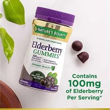 Nature's Bounty Elderberry Gummies, Immune Support, Contains Vitamin A, C, D, E and Zinc, 40 Gummies
