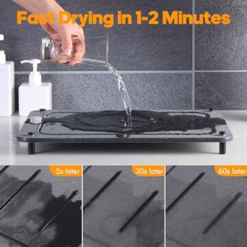 Koorabbee Quick Drying Stone Mat for Kitchen Counter, Diatomaceous Earth Stone Dish Drying Mats, Sup...