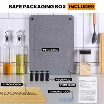 Koorabbee Quick Drying Stone Mat for Kitchen Counter, Diatomaceous Earth Stone Dish Drying Mats, Super Absorbent Non-Slip Drying Matt Kitchen Counter with Stainless Steel Feet, 15.7"×11.8", Dark Grey.