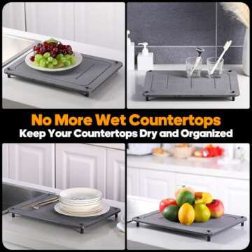 Koorabbee Quick Drying Stone Mat for Kitchen Counter, Diatomaceous Earth Stone Dish Drying Mats, Super Absorbent Non-Slip Drying Matt Kitchen Counter with Stainless Steel Feet, 15.7"×11.8", Dark Grey.