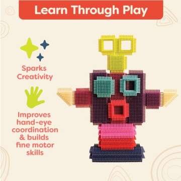 B. toys- Bristle Block Stackadoos - Building Blocks for Kids – Developmenal Toy-68 Blocks in a Storage Pouch – STEM Toys – Soft & Interlocking – Bristle Block Stackadoos – 2 years +