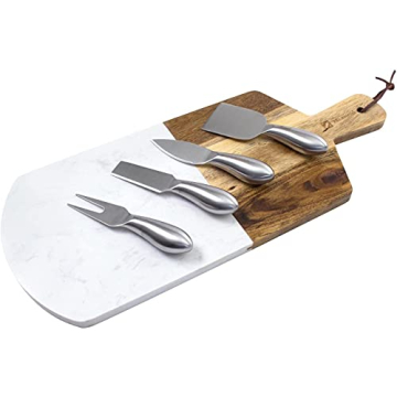 Zelancio Stylish Marble and Acacia Cheese Board Set