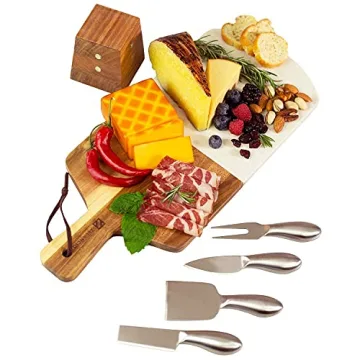 Zelancio Stylish Marble and Acacia Cheese Board Set