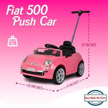 Best Ride On Cars 2-in-1 Fiat 500 Baby Toddler Toy Push Vehicle Car Stroller with 40 Pound Capacity and Lights for Children Ages 1 to 3 Years, Pink