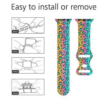 Rainbow Cheetah Leopard Print Watch Bands Compatible with Apple Watch 38mm 40mm 41mm 42mm 44mm 45mm 49mm Silicone Wristbands Replacement Strap for IWatch Series 9 8 7 6 5 4 3 2 1 SE (38mm/40mm)