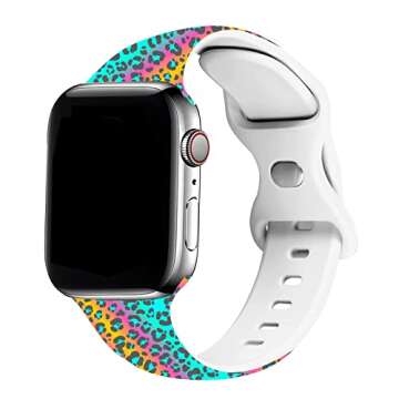 Rainbow Cheetah Leopard Print Watch Bands Compatible with Apple Watch 38mm 40mm 41mm 42mm 44mm 45mm 49mm Silicone Wristbands Replacement Strap for IWatch Series 9 8 7 6 5 4 3 2 1 SE (38mm/40mm)