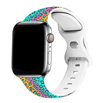 Rainbow Cheetah Leopard Print Watch Bands Compatible with Apple Watch 38mm 40mm 41mm 42mm 44mm 45mm 49mm Silicone Wristbands Replacement Strap for IWatch Series 9 8 7 6 5 4 3 2 1 SE (38mm/40mm)