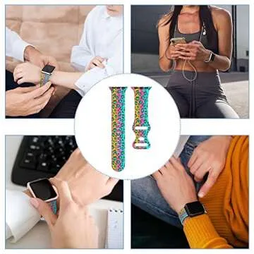 Rainbow Cheetah Leopard Print Watch Bands Compatible with Apple Watch 38mm 40mm 41mm 42mm 44mm 45mm 49mm Silicone Wristbands Replacement Strap for IWatch Series 9 8 7 6 5 4 3 2 1 SE (38mm/40mm)