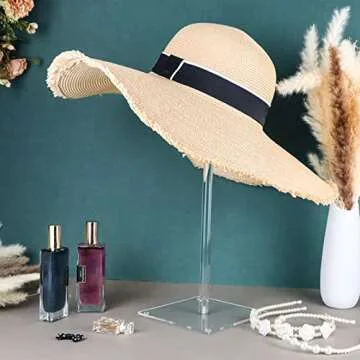 RSSCIIIUL Acrylic Hat Stand and Wig Display Rack, 2pcs 17" Clear Hat Stands for Display, Adjustable Height Hat Holder, Square Barbell Base Display, Hat Rack Stand for Display Jewelry Watch Helmets