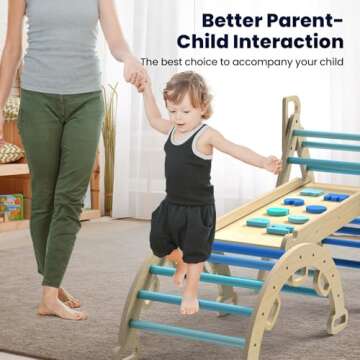 BlueWood Pikler Triangle Set, 7-in-1 Foldable Wooden Toddler Climbing Toys Indoor Playground Jungle ...