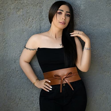 macoking Women's Faux Leather Wide Cinch Belt