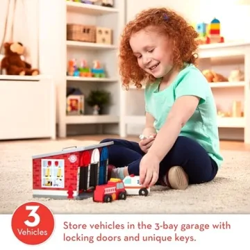 Melissa & Doug Wooden Rescue Garage with Vehicles for Kids