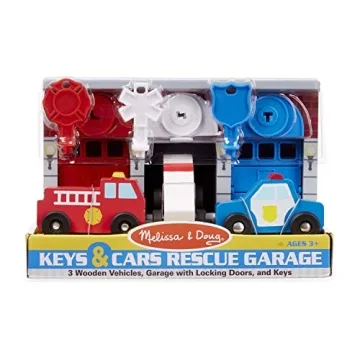 Melissa & Doug Wooden Rescue Garage with Vehicles for Kids