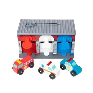 Melissa & Doug Wooden Rescue Garage with Vehicles for Kids