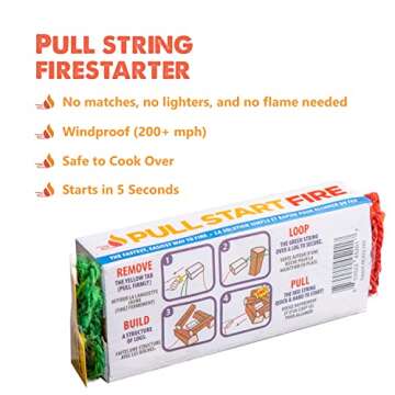 Pull Start Fire Pull String Firestarter | No Matches Required, Fire Starts in Seconds | for Campfire...
