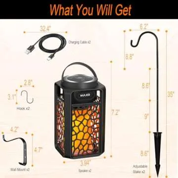 Nunet 2Pack Outdoor Bluetooth 5.1 Speakers LED Flame Speakers 10W TWS Tiki Torch Atmosphere Lantern ...