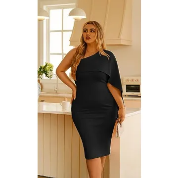 GOBLES Women's One Shoulder Ruffle Cocktail Dress Elegant Comfort